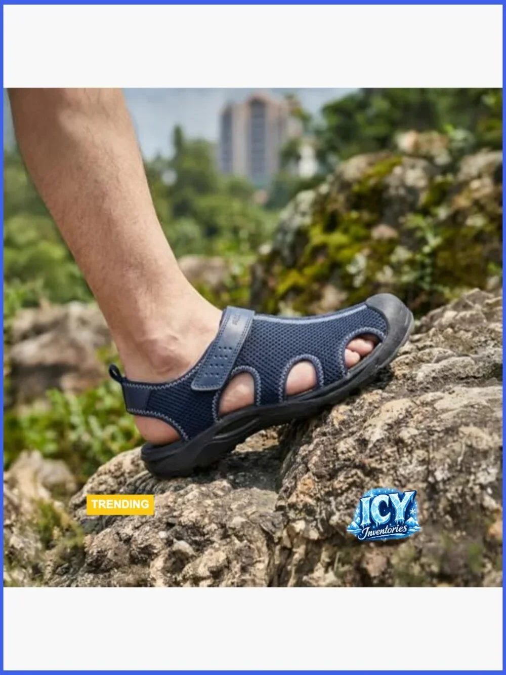 Men's Mesh Hiking Sandals, Closed-Toe Sport Sandals with Adjustable Straps,